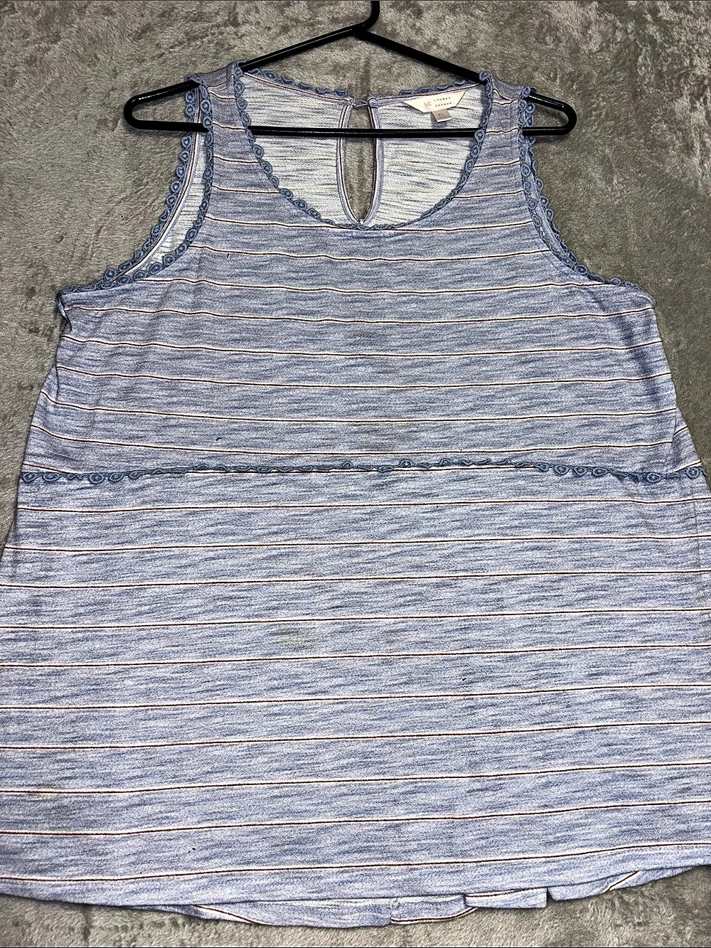 LC Lauren Conrad Striped Crochet Trim Sleeveless Tank Top Blue & White XL